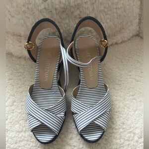 Stuart Weitzman Mirela Stripes Wedges - Blue - Wedge Sandals US Size 9.5
